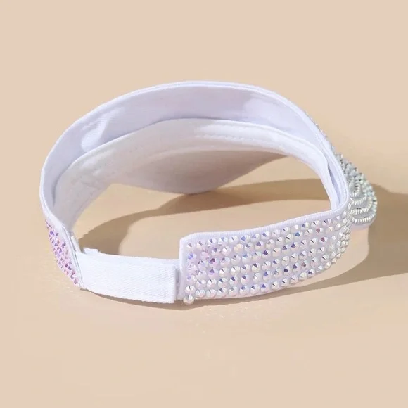 Stunning White AB Bling Visors Rhinestones Sport Sun Visor Caps Adjustable - Picture 3 of 7